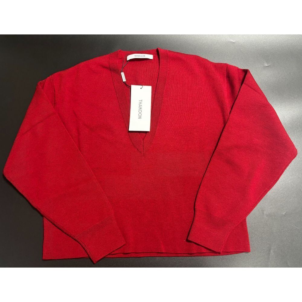 Thakoon NWT Deep V-Neck Cropped Wool Blend Sweater‎ In Burgundy Size X-Small